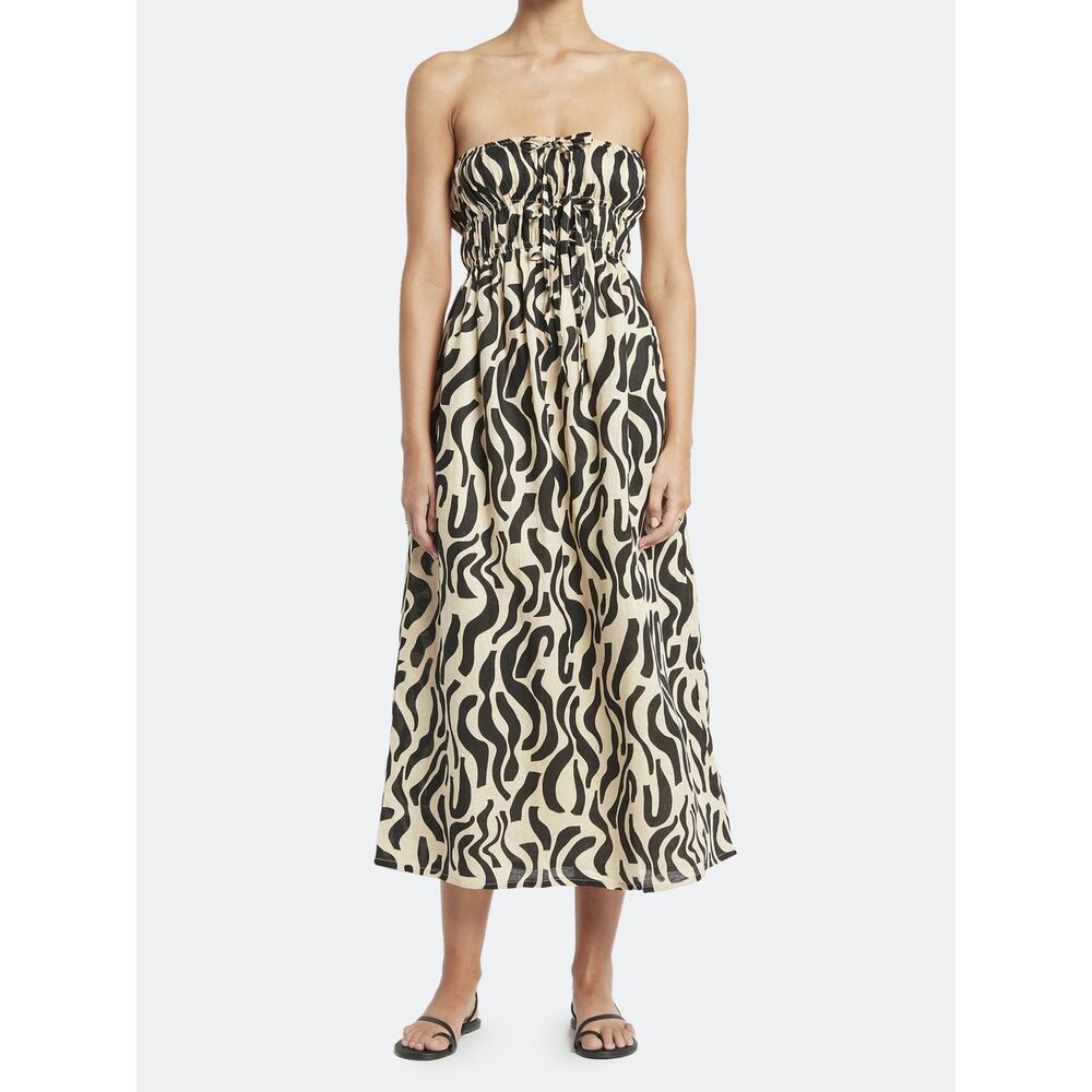 NWT! FAITHFULL THE‎ BRAND Contessa Graphic-Print Linen Midi Dress MEDIUM